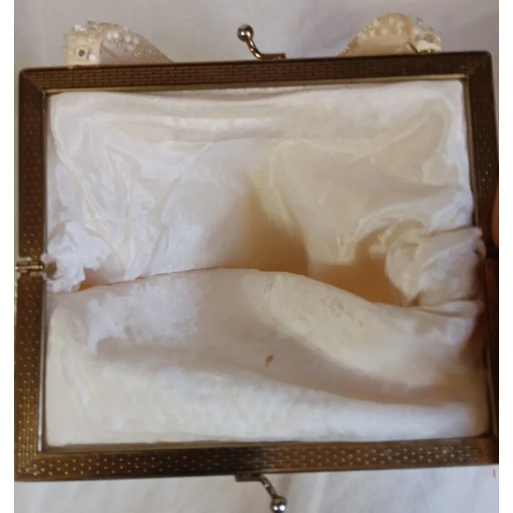Vintage Beaded Purse Bag Cream White Kiss Lock Clasp Bridal‎ Formal Evening READ